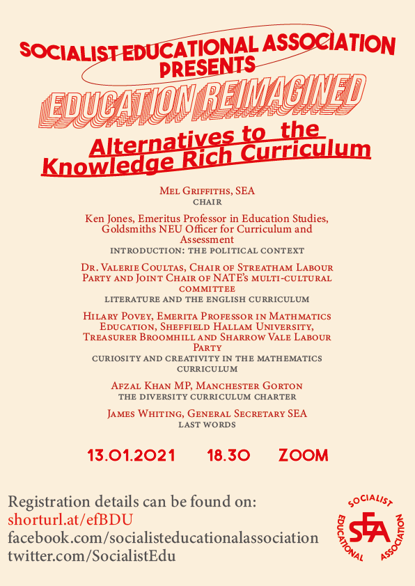 SEA Event Poster Education Reimagined, Alternatives to the Knowledge Rich Curriculum